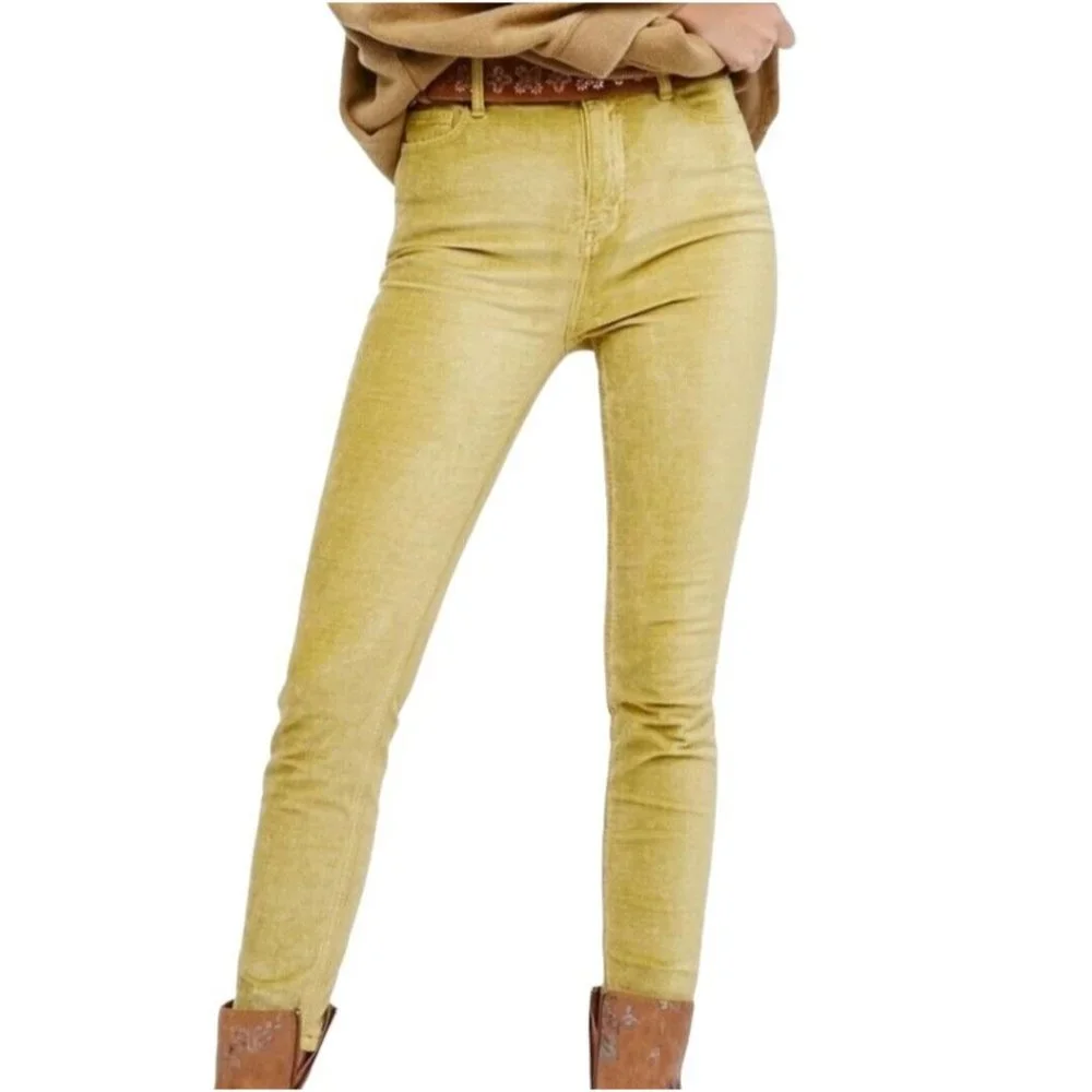 Free People Sz‎ 28 High Rise Velvet Skinny Pants High Waisted Cyndi Retro Style